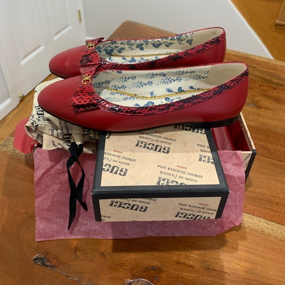 GUCCI Genuine Snakeskin Trim Ballet Flat 38.5 8.5 red - Picture 2 of 16